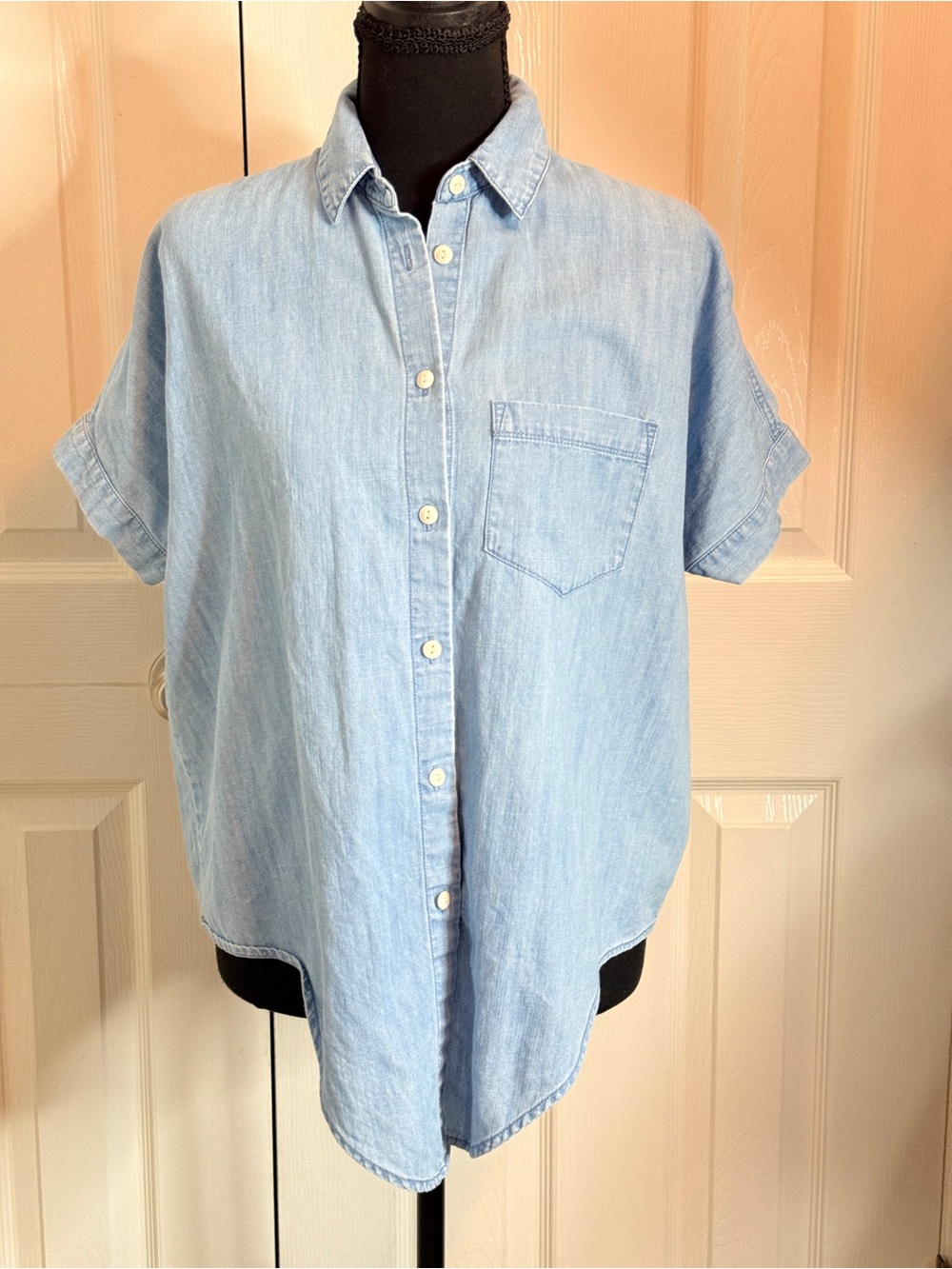 Madewell Denim Short-Sleeve Tie-Front Shirt Extra Small